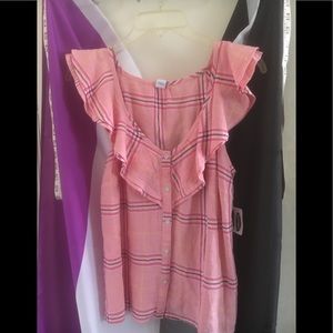 Old Navy Pink Plaid Ruffle Top NWT